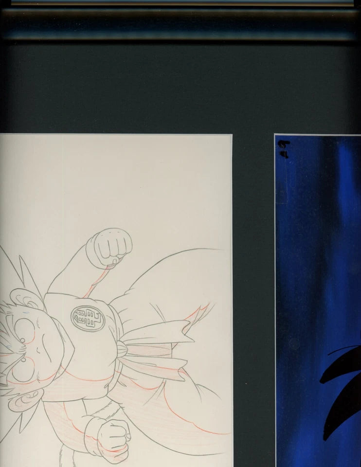 DRAGON BALL S3 Ep #75 Goku Cel w/ MATCHING BACKGROUND w/ Douga Framed Art Glass