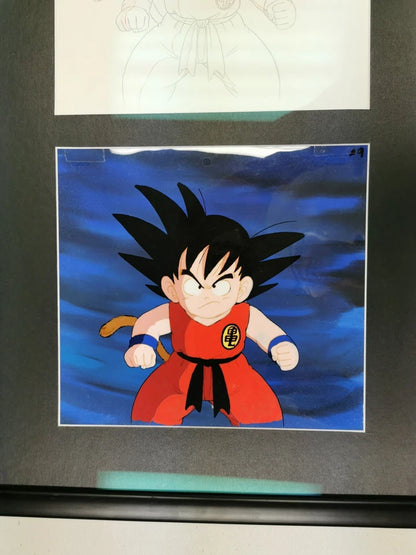DRAGON BALL S3 Ep #75 Goku Cel w/ MATCHING BACKGROUND w/ Douga Framed Art Glass
