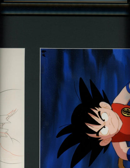 DRAGON BALL S3 Ep #75 Goku Cel w/ MATCHING BACKGROUND w/ Douga Framed Art Glass