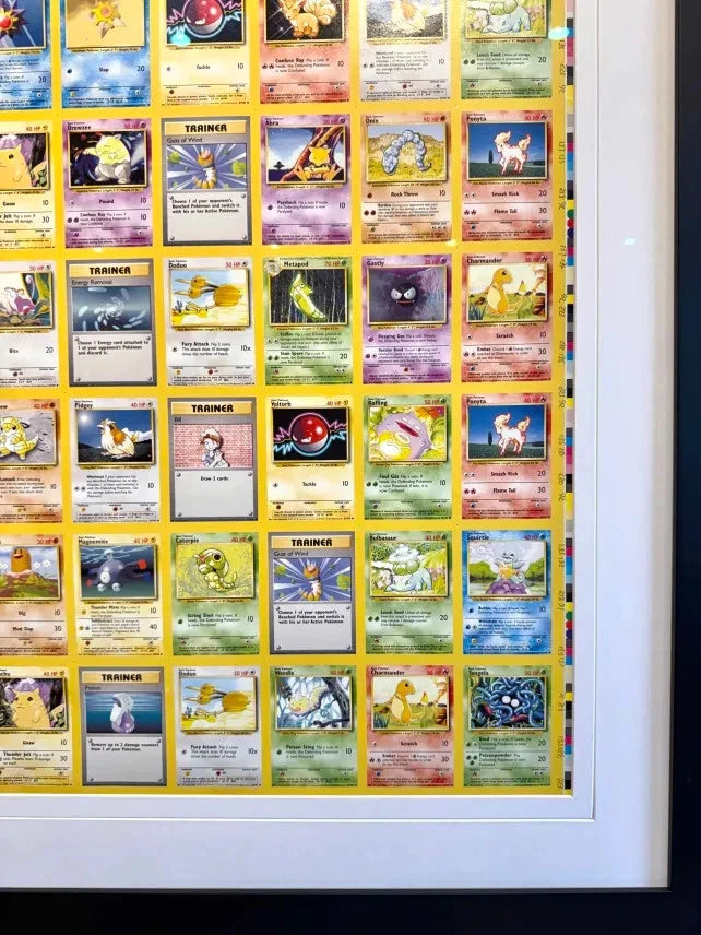 Pokemon Base Set Uncut Sheet Form 7 (Pikachu + other commons) FRAMED