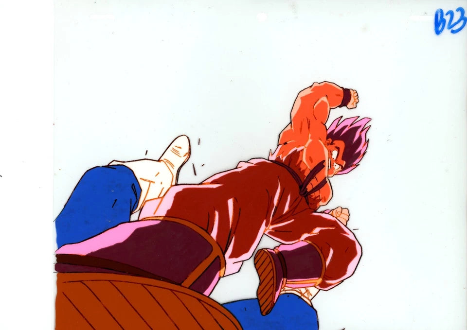 DRAGON BALL Z Goku Vs. Vegeta Production Cel B23 W/ Painted Background S1 Ep31