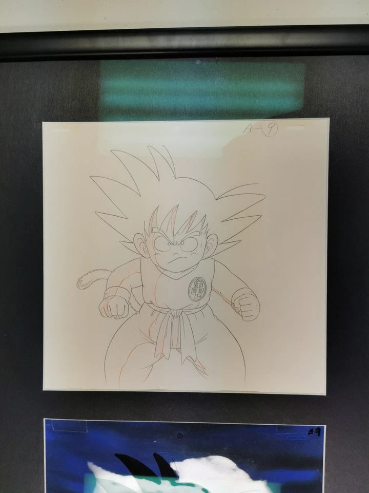 DRAGON BALL S3 Ep #75 Goku Cel w/ MATCHING BACKGROUND w/ Douga Framed Art Glass