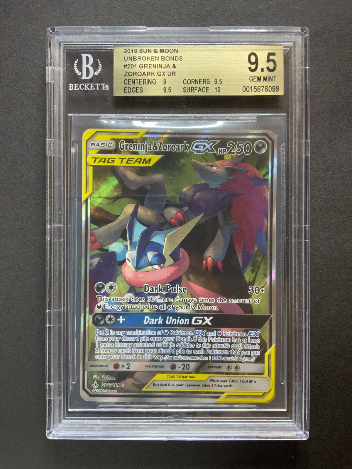 POKEMON Greninja & Zoroark GX Unbroken Bonds 201/214 BGS 9.5 (c)